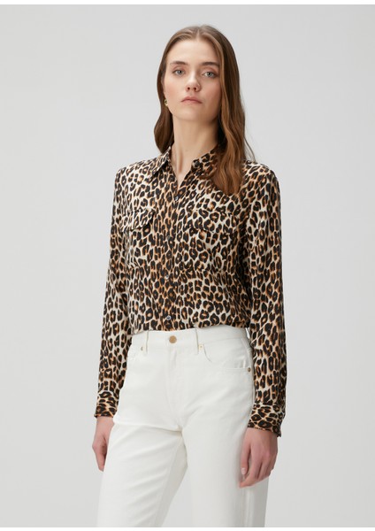 Slim Signature Leopar Desenli Ipek Gömlek modelleri