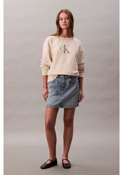 Kadın Ls Monologo Relaxed Fit Sweatshirt - Bej fiyatları