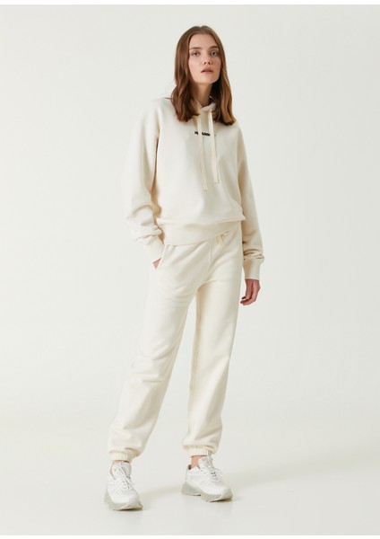 Krem Kapüşonlu Logolu Sweatshirt
