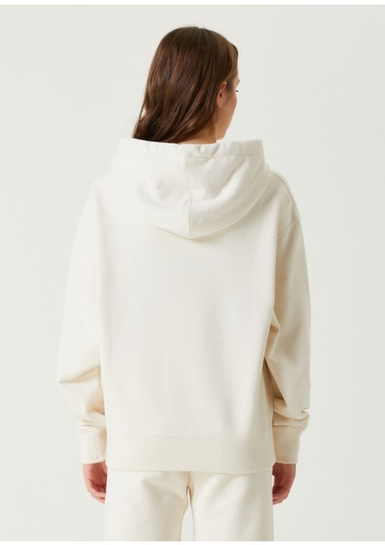 Krem Kapüşonlu Logolu Sweatshirt