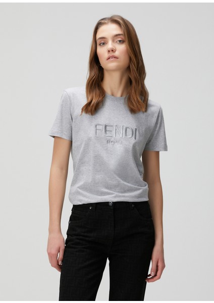 Gri Logo Nakışlı T-Shirt modelleri