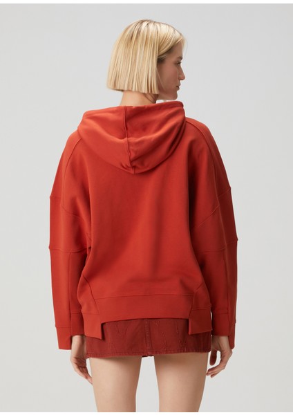 Relaxed Kiremit Kapüşonlu Fermuarlı Sweatshirt