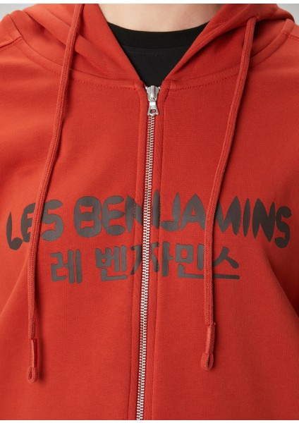 Relaxed Kiremit Kapüşonlu Fermuarlı Sweatshirt