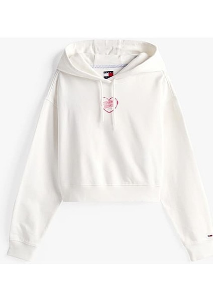Kadın Relaxed Fit Sırtı Kalp Baskılı Cropped Sweatshirt - Ekru indirimleri