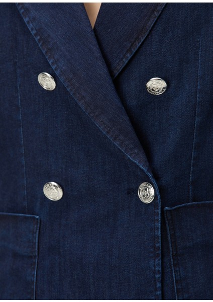 Indigo Kruvaze Denim Ceket
