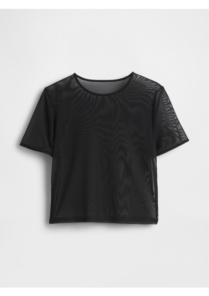 Kadın Siyah Transparan Crop T-Shirt fiyatları