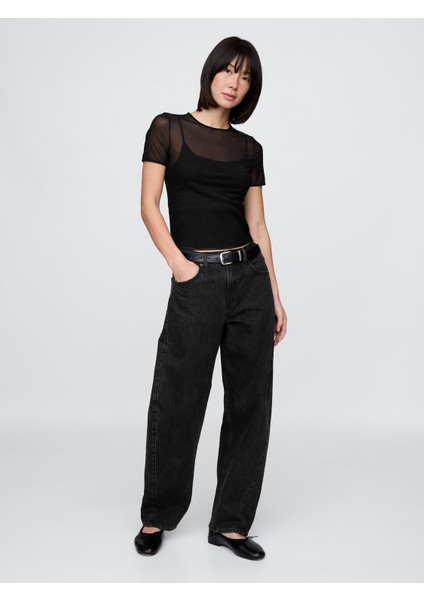 Kadın Siyah Transparan Crop T-Shirt fırsatları