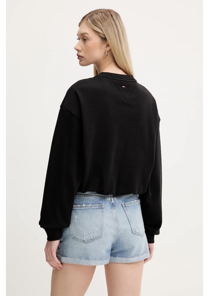 Kadın Crop Script Logolu Sweatshirt - Siyah fiyatları
