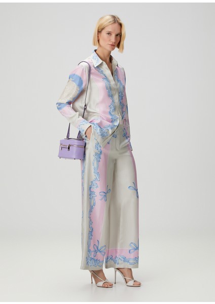 Cameo Gri Pembe Desenli Ipek Pantolon