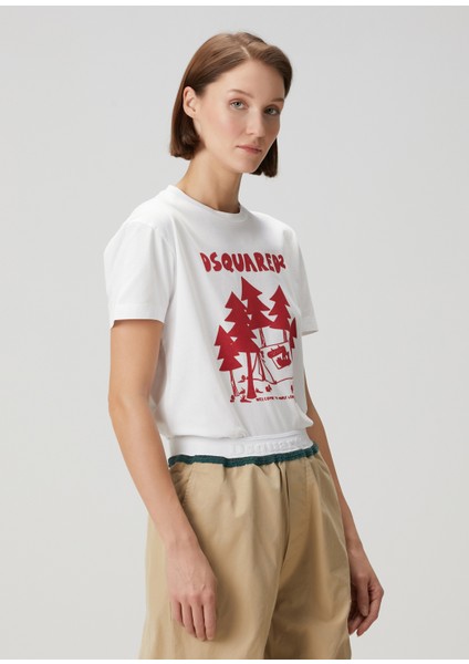Beyaz Kırmızı Logolu T-Shirt