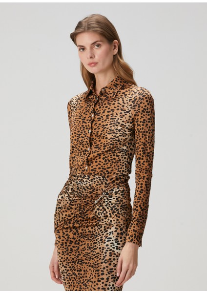 Fitted Leopar Desenli Gömlek
