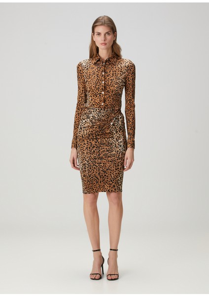 Fitted Leopar Desenli Gömlek