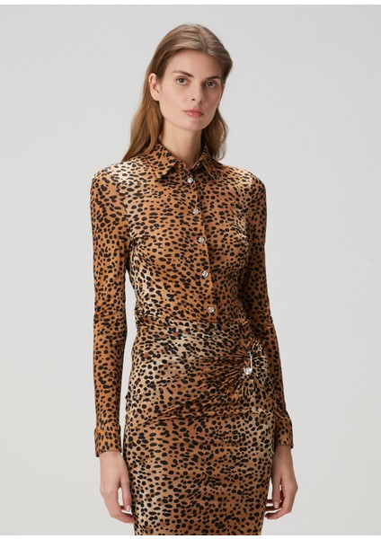 Fitted Leopar Desenli Gömlek