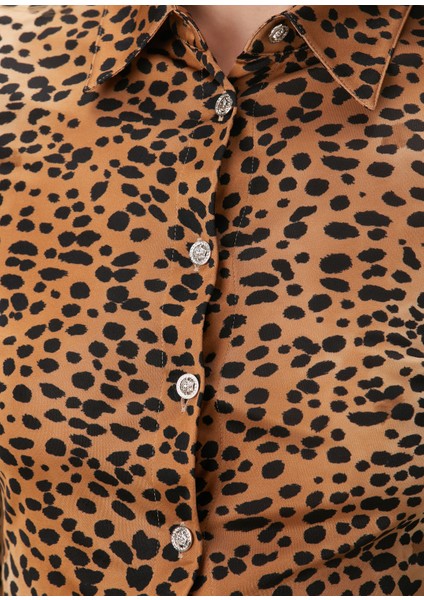 Fitted Leopar Desenli Gömlek