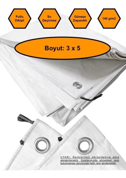 Beyaz Renk Ebatlı Branda, 3x5 Çadır 140 Gr/m2 Su Geçirmez Kamyon Saman Inşaat Gölgeleme Çadırı