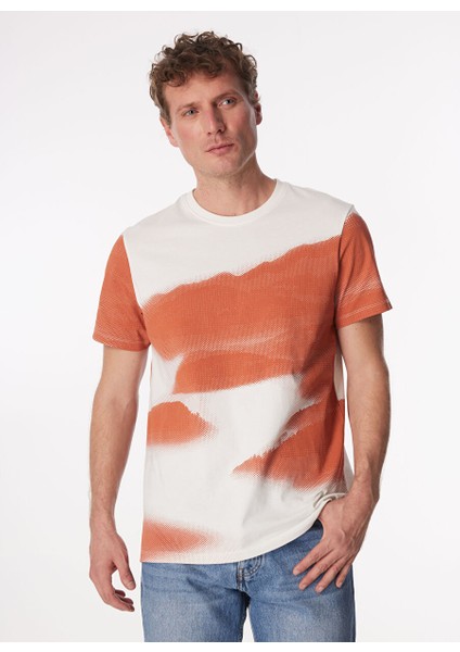 Kırık Beyaz Erkek Bisiklet Yaka Relaxed Batik T-Shirt F4SM-TST 0206 modelleri