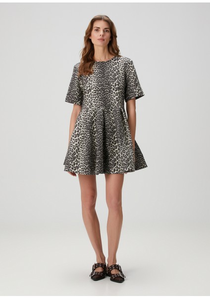 Leopar Desenli Mini Elbise
