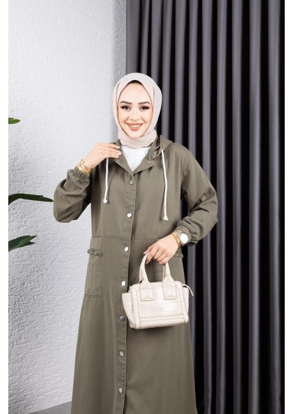 Kadın Düğmeli Kapüşonlu Cep Püsküllü Kot Kap fiyatları