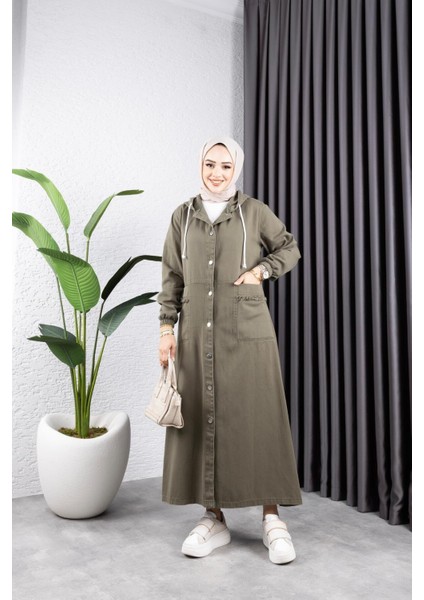 Kadın Düğmeli Kapüşonlu Cep Püsküllü Kot Kap modelleri