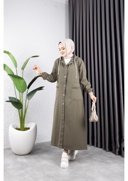 Kadın Düğmeli Kapüşonlu Cep Püsküllü Kot Kap indirimleri