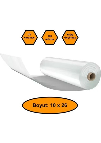 160 Micron Naylon Örtü, Şeffaf Su Geçirmez Naylon, 10X26 Metre