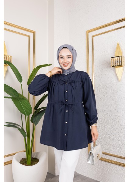 Kadın Düğmeli Bağlamalı Lacivert Gömlek fiyatları