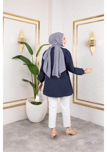 Kadın Düğmeli Bağlamalı Lacivert Gömlek indirimleri