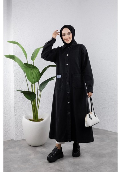 Kadın Düğmeli Uzun Kot Kap