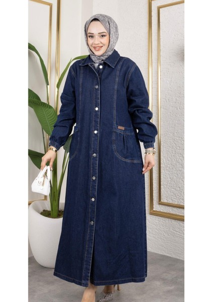Kadın Düğmeli Cepli Kar Yıkamalı Denim Kot Kap