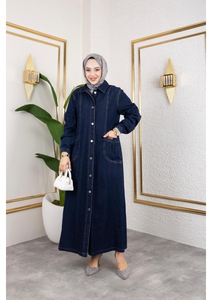 Kadın Düğmeli Cepli Kar Yıkamalı Denim Kot Kap modelleri