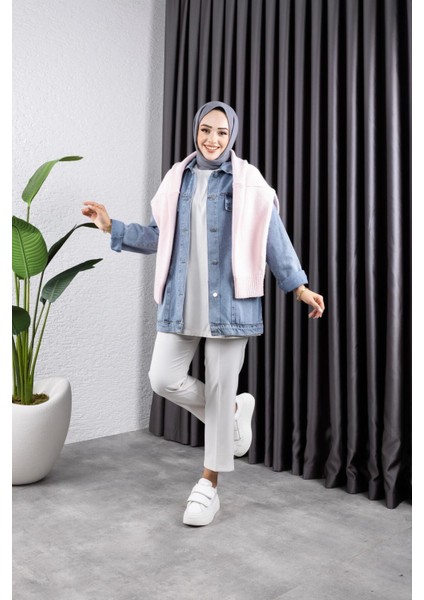 Kadın Cep Detaylı Denim Kot Ceket