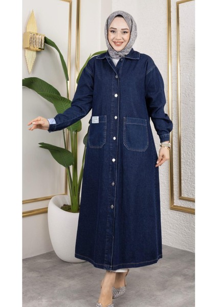 Kadın Düğmeli Uzun Kot Kap