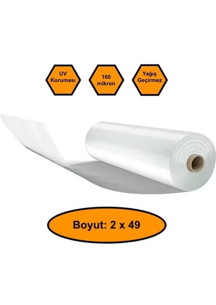 160 Micron Naylon Örtü, Şeffaf Su Geçirmez Naylon, 2X49 Metre