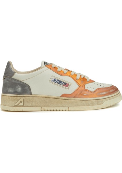 Turuncu Beyaz Erkek Deri Sneaker
