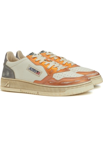 Turuncu Beyaz Erkek Deri Sneaker
