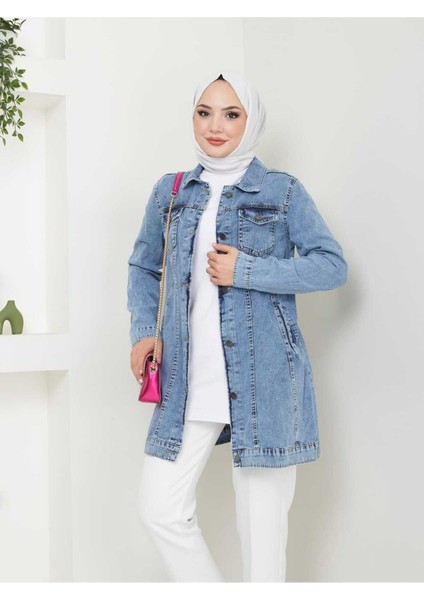 Kadın Düğmeli Kot Ceket