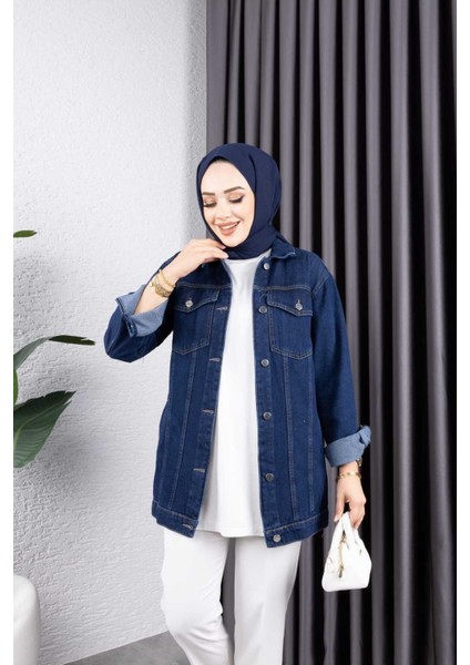 Kadın Siyah Kar Yıkamalı Cepli Denim Kot Ceket