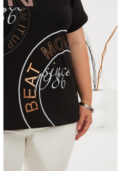 Beat Move Baskılı Büyük Beden Tişört Siyah fiyatları