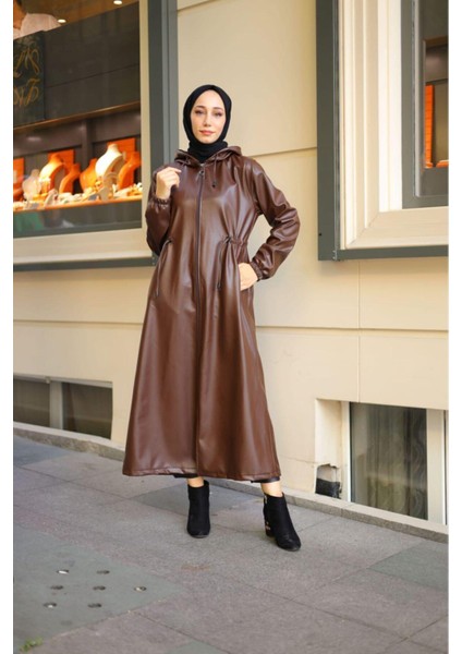 Kadın Kapüşonlu Uzun Deri Kap fiyatları