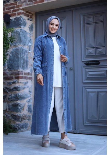 Kadın Düğmeli Cepli Kar Yıkamalı Denim Kot Kap modelleri