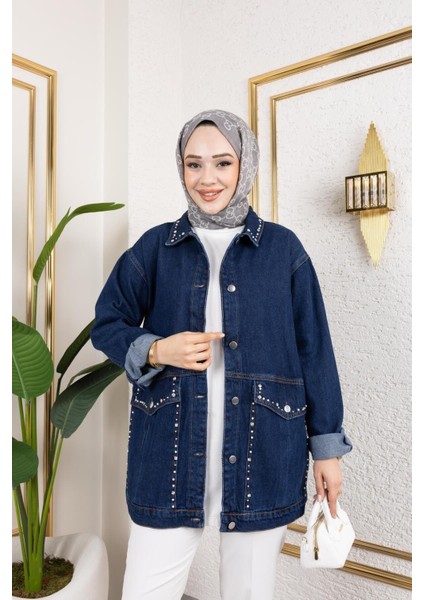 Kadın Cepli Taş Işleme Detaylı Denim Kot Ceket fiyatları