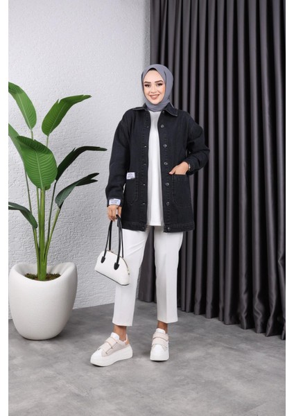 Kadın Cepli Düğmeli Kot Ceket modelleri
