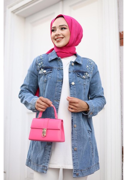 Kadın Boncuk Işlemeli Denim Kot Ceket indirimleri