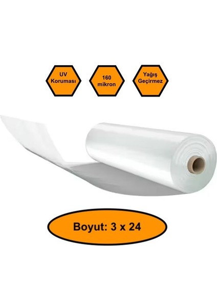 160 Micron Naylon Örtü, Şeffaf Su Geçirmez Naylon, 3X24 Metre
