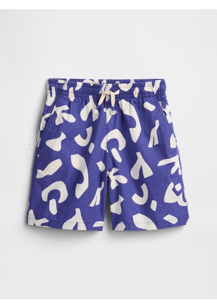 Erkek Çocuk Koyu Mavi Keten Karışımlı Relaxed Şort