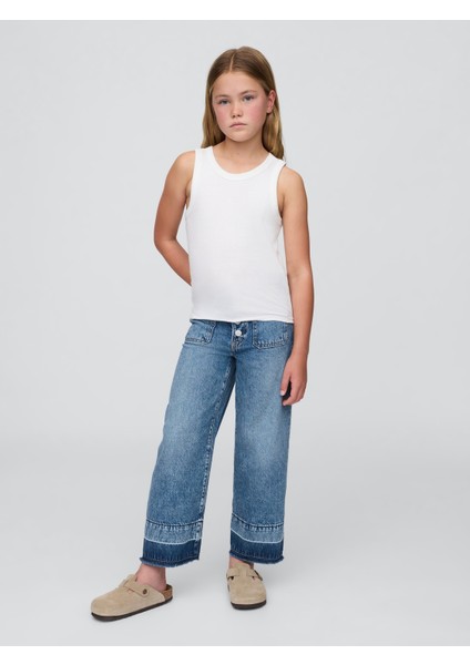 Kız Çocuk Mavi High Rise Stride Wide-Leg Ankle Jean Pantolon