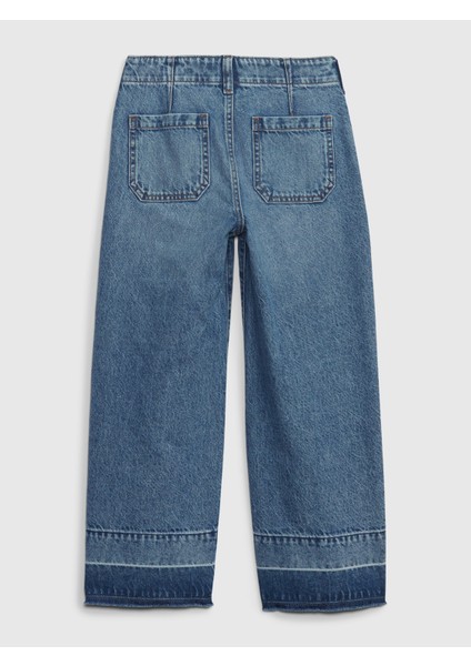 Kız Çocuk Mavi High Rise Stride Wide-Leg Ankle Jean Pantolon