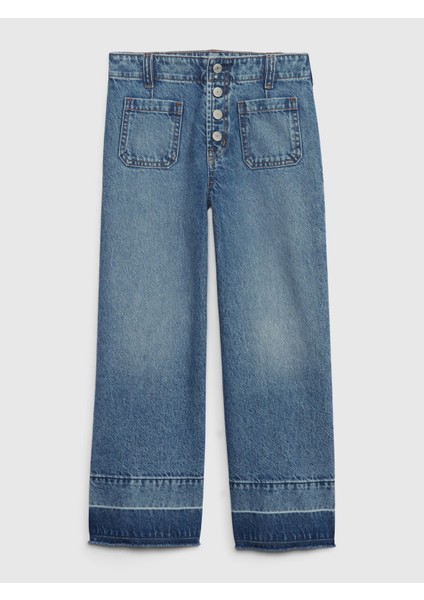 Kız Çocuk Mavi High Rise Stride Wide-Leg Ankle Jean Pantolon