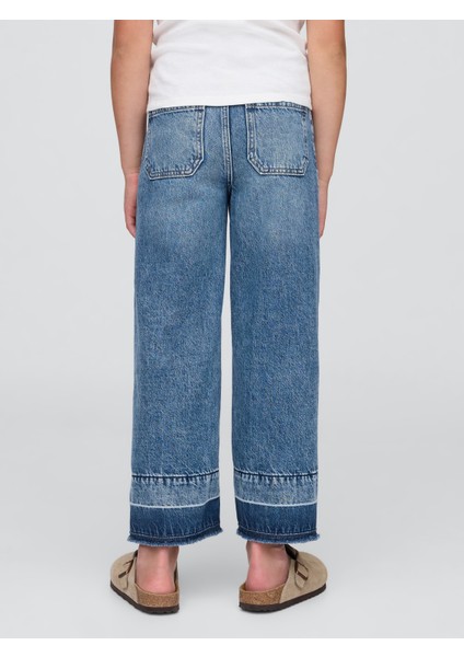 Kız Çocuk Mavi High Rise Stride Wide-Leg Ankle Jean Pantolon