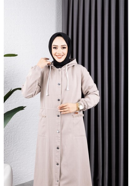 Kadın Düğmeli Kapüşonlu Cep Püsküllü Kot Kap fiyatları